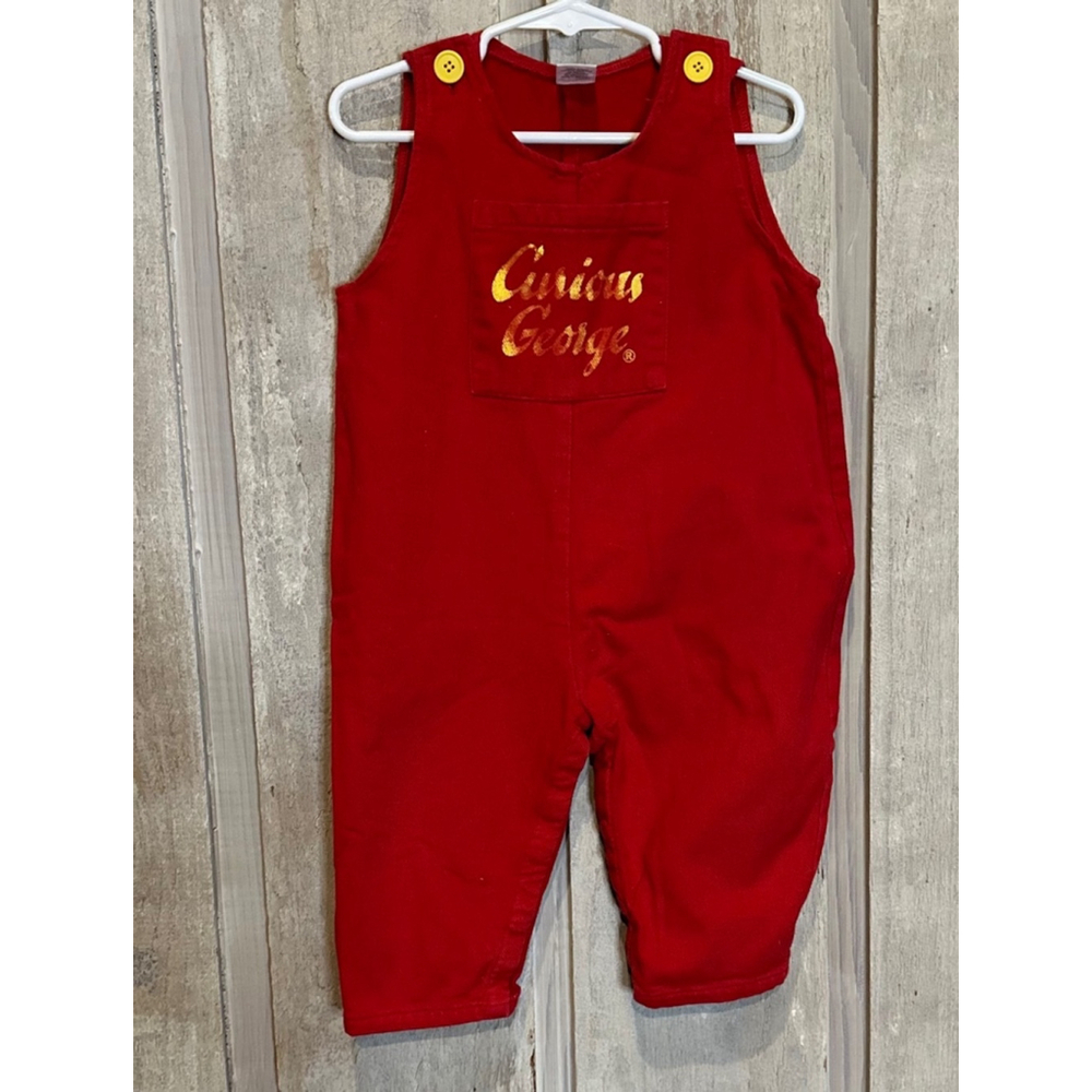 Vintage Unisex Baby Curious George Red Overalls 24 months